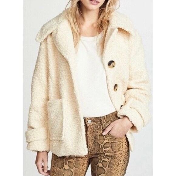 Free People Runway Popular Soft Teddy Bear Faux Fur Ivory Sherpa Coat XS/S*(see) - Picture 8 of 15